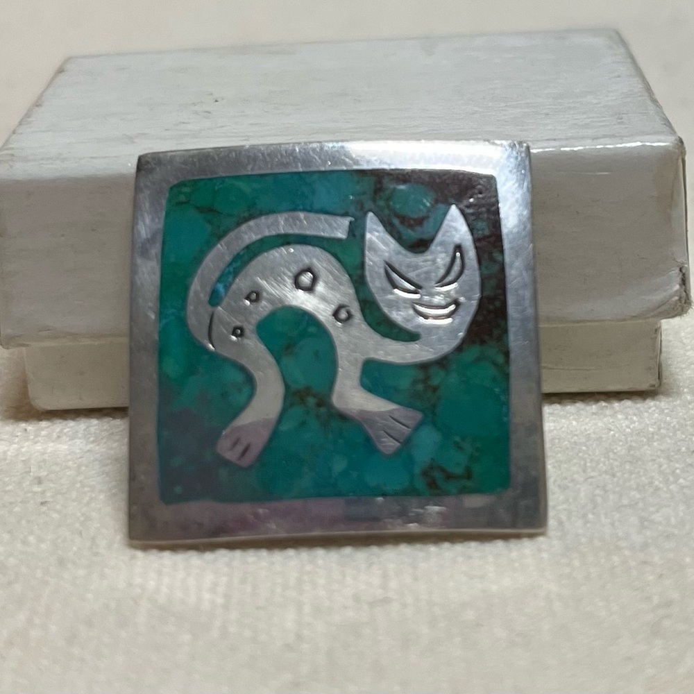 Graziella Laffi Peru Vintage 925 Sterling Silver mottled enamel Leopard Brooch